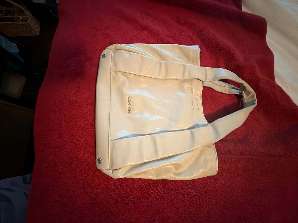 Calvin Klein Cream Faux Leather Tote Shoulder Bag